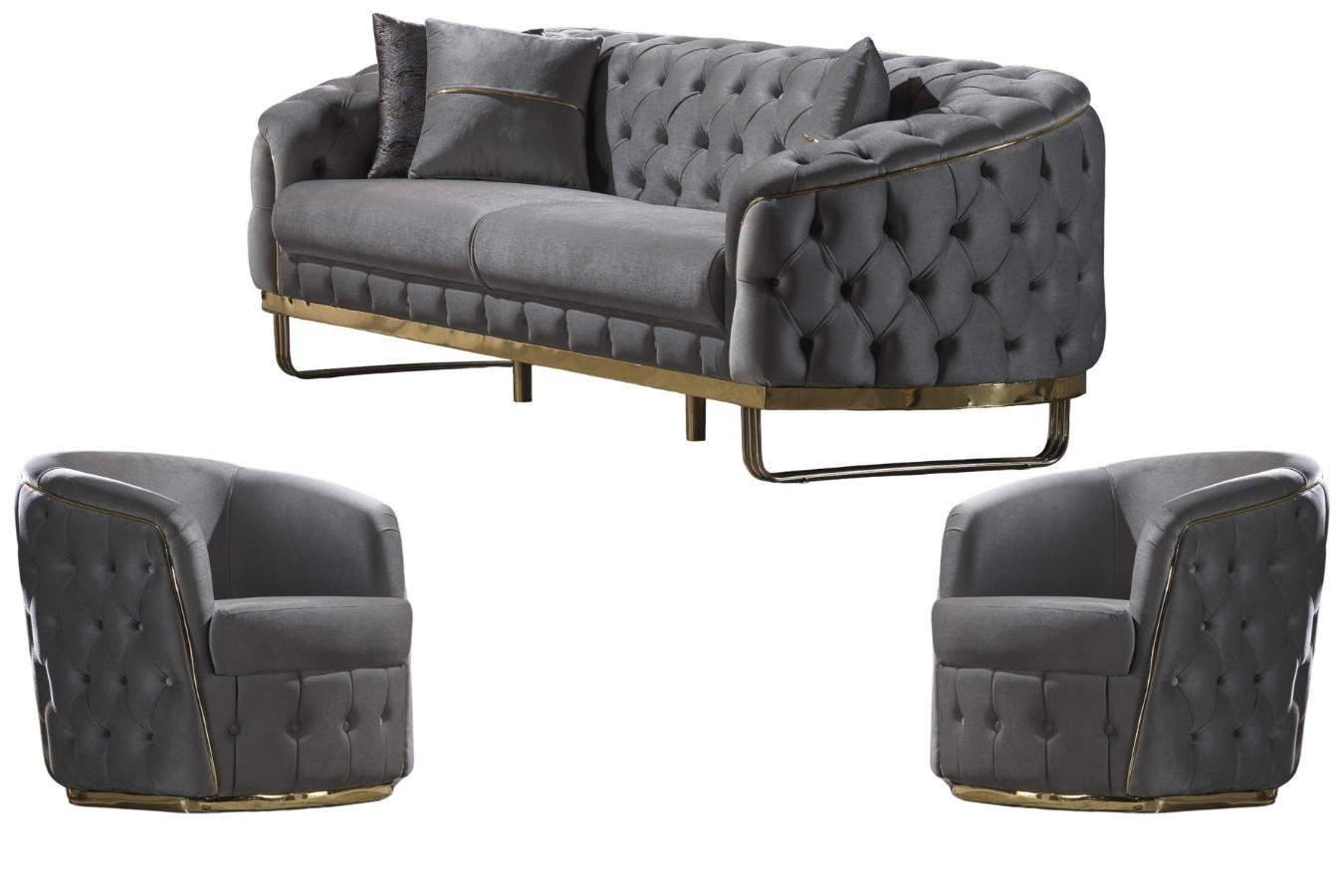 SITZGARNITUR Fairy Grau Stellvariante:3+1+1 - Grau, Holz (240/70/100cm) - Villa Möbel