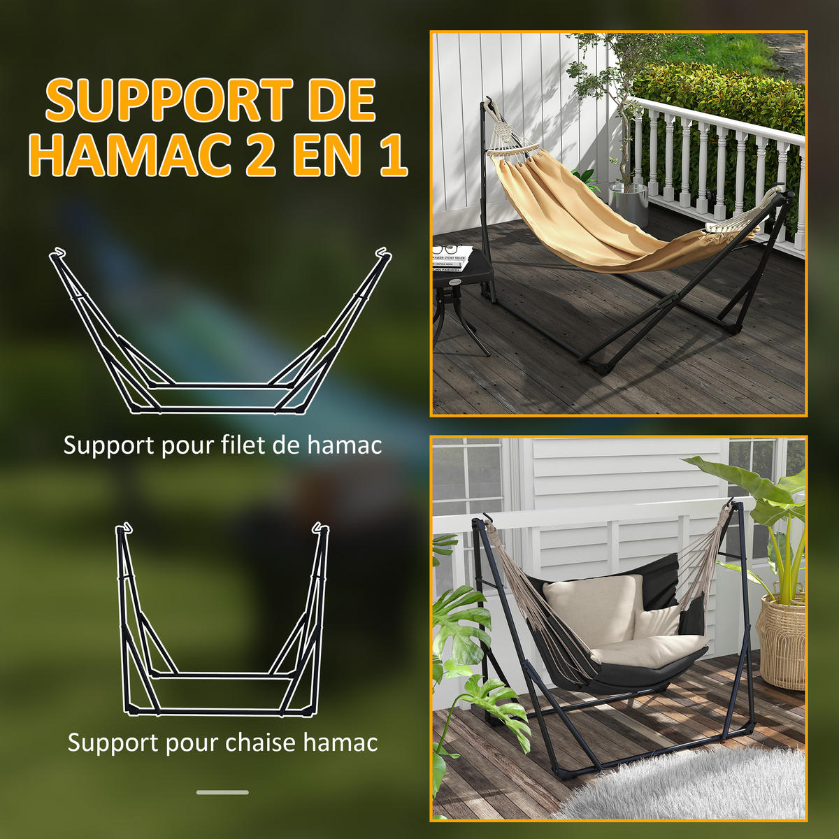 HÄNGEMATTENGESTELL DE-15271 2-in-1 klappbar mit Tasche Khaki - Mokka, Metall (263/89/100cm) - ComfortXL