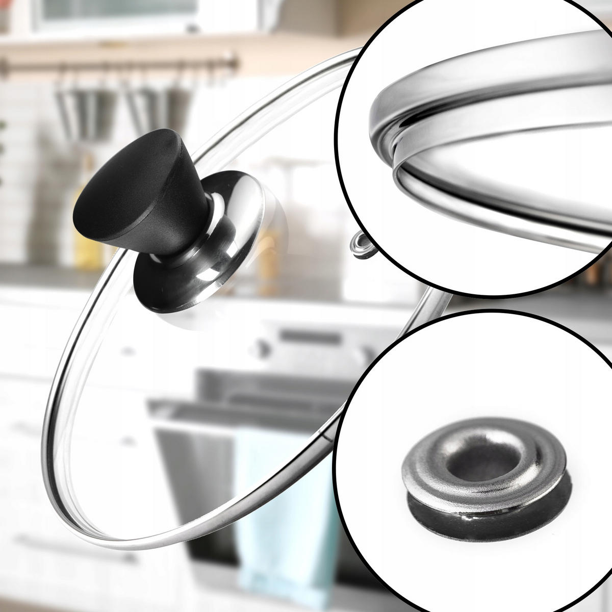 DECKEL mit schwarzem Griff, 24 cm - Transparent, Glas/Kunststoff (24cm) - KADAX