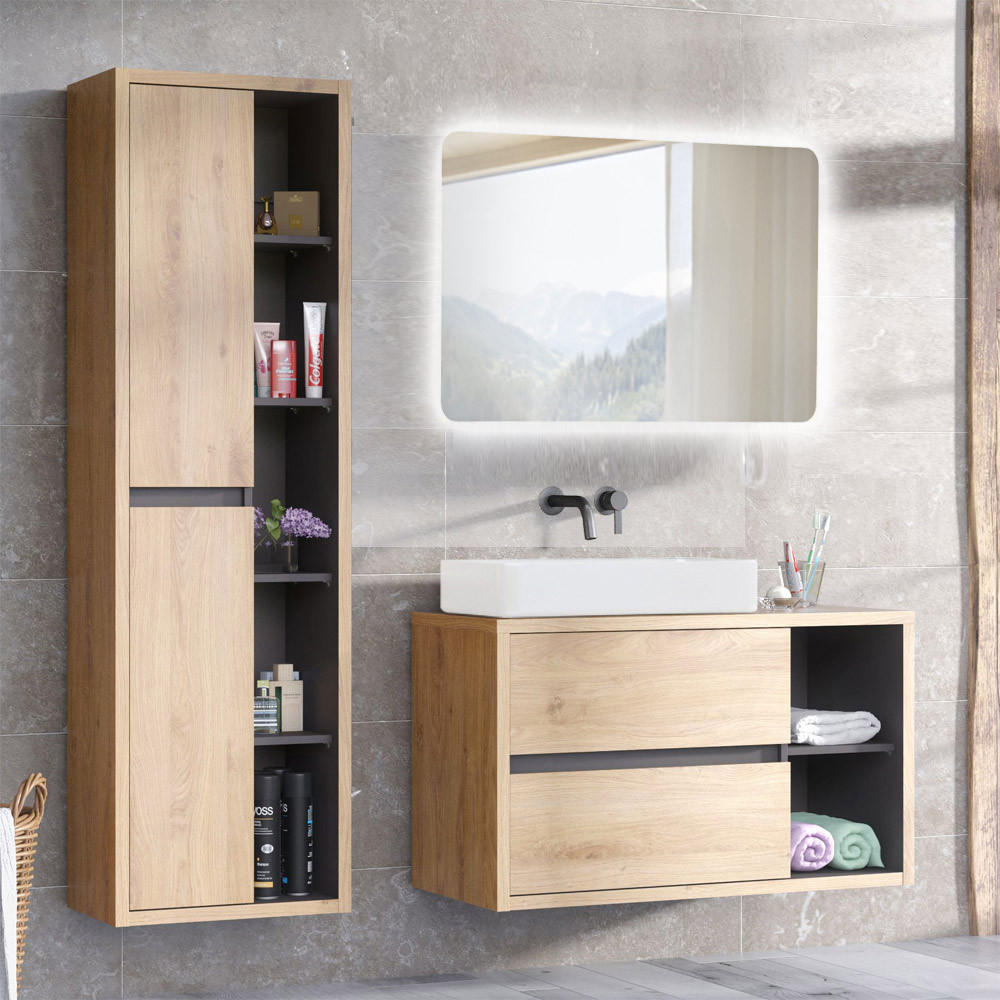 BADMÖBEL-SET 3-TLG. Danzig-56 - Braun, Holzwerkstoff (173/200/46cm) - Lomado