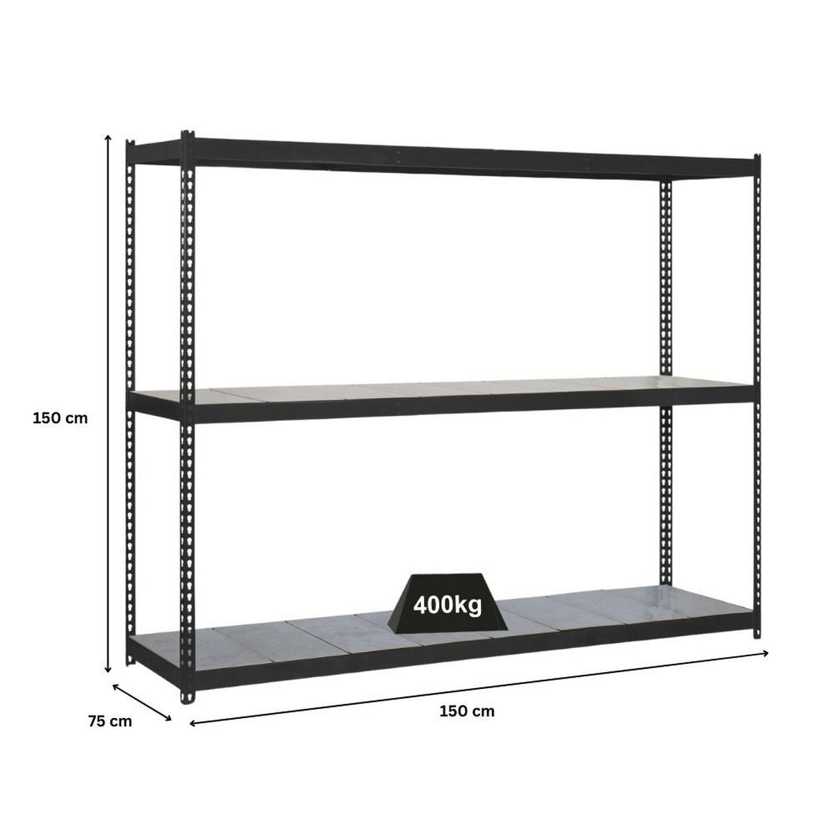 SCHWERLASTREGAL MID METAL YETI THREE | HxBxT 150x150x75cm | Fachlast 400kg | Anthrazit - Anthrazit, Metall (150/150/75cm) - PROREGAL