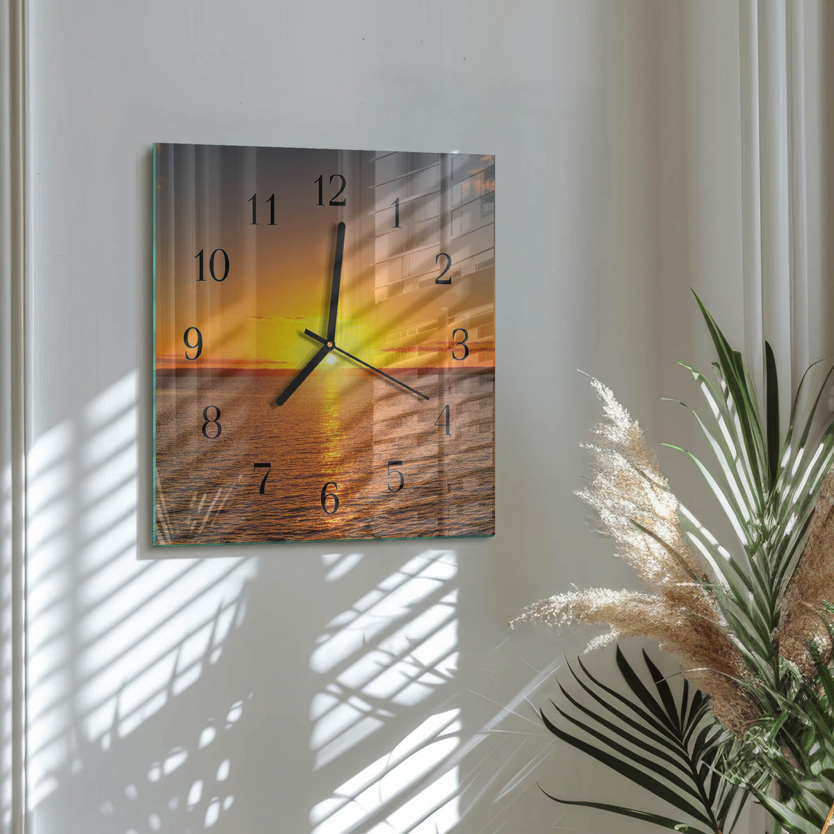 WANDUHR 30x30 cm - Sonnenuntergang - Orange, Glas (30/30/0.4cm) - TULUP