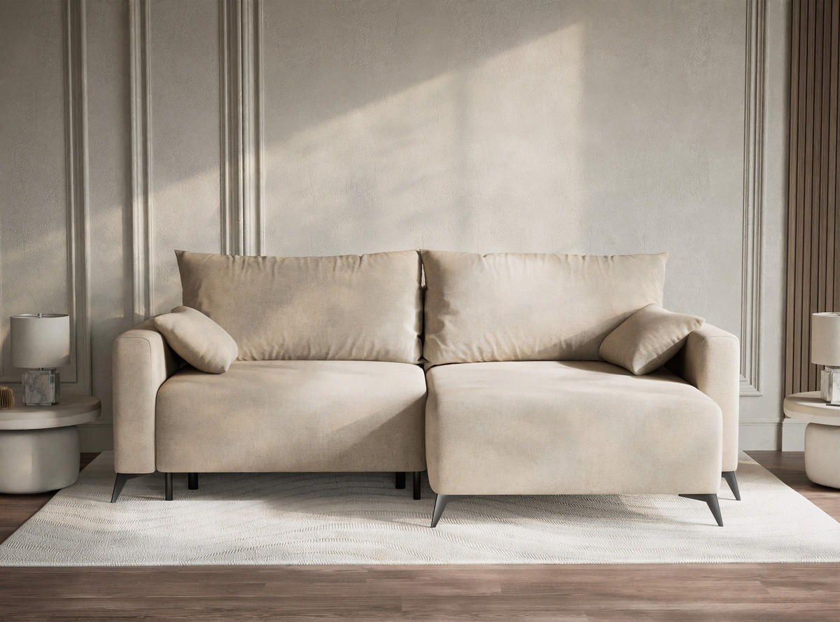 ECKSOFA MIT SCHLAFFUNKTION Leon Beige Webstoff - Beige/Schwarz, Holz/Holzwerkstoff (239/148cm) - Maison de Reve