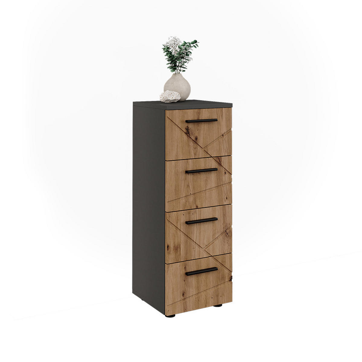MIDISCHRANK Irma Anthrazit/Artisan 30 x 81 cm mit 4 Schubladen - Anthrazit/Eiche Artisan, Holzwerkstoff (30/81/30cm) - Vicco