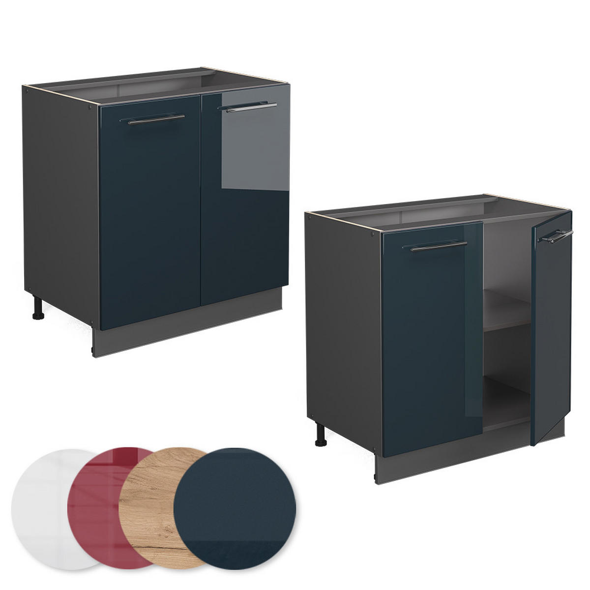 SPÜLENUNTERSCHRANK Fame-Line Dunkelblau Hochglanz 80 cm mit Regal AP Eiche - Anthrazit/Dunkelblau, Holzwerkstoff (80/82/60cm) - Vicco
