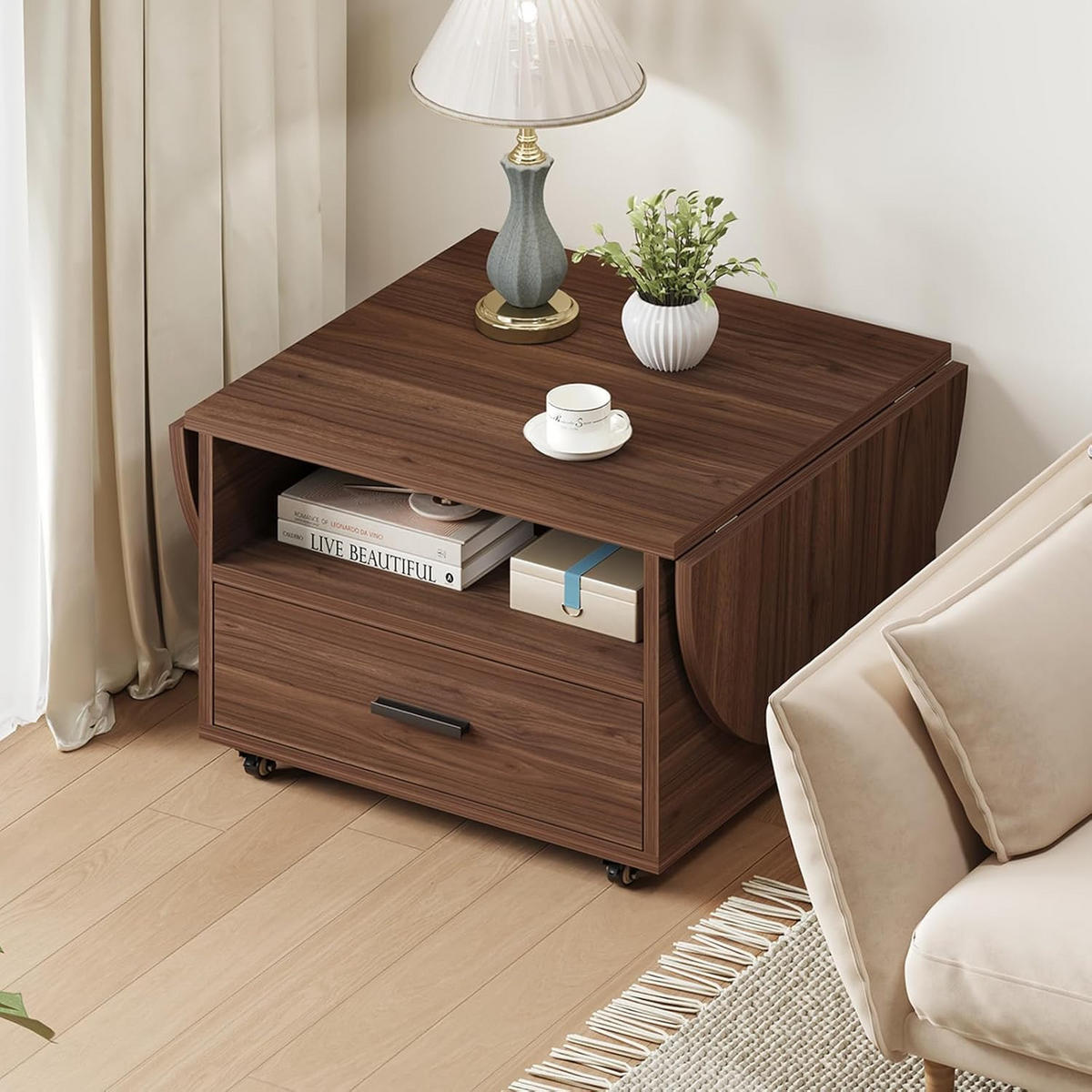 COUCHTISCH Wohnzimmertisch mit Stauraum 120 x 60 x 45 cm Klappplatte - Walnussfarben, Holzwerkstoff/Metall (120/120/45cm) - Quality Elegance