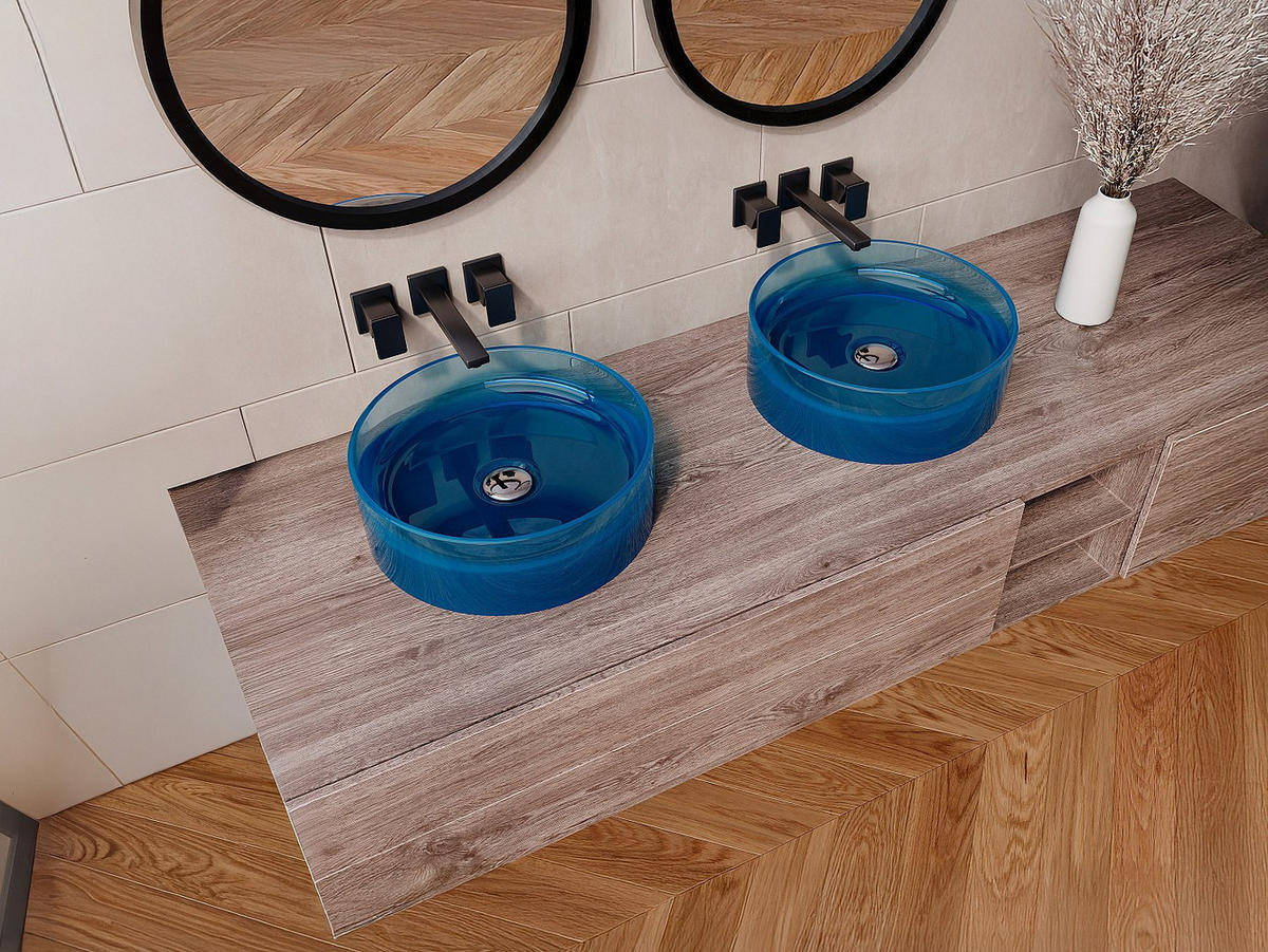 AUFSATZWASCHBECKEN - 40 cm x 40 cm - harz - blau Spavo - Blau, Kunststoff (40/13.5/40cm) - Vente-Unique