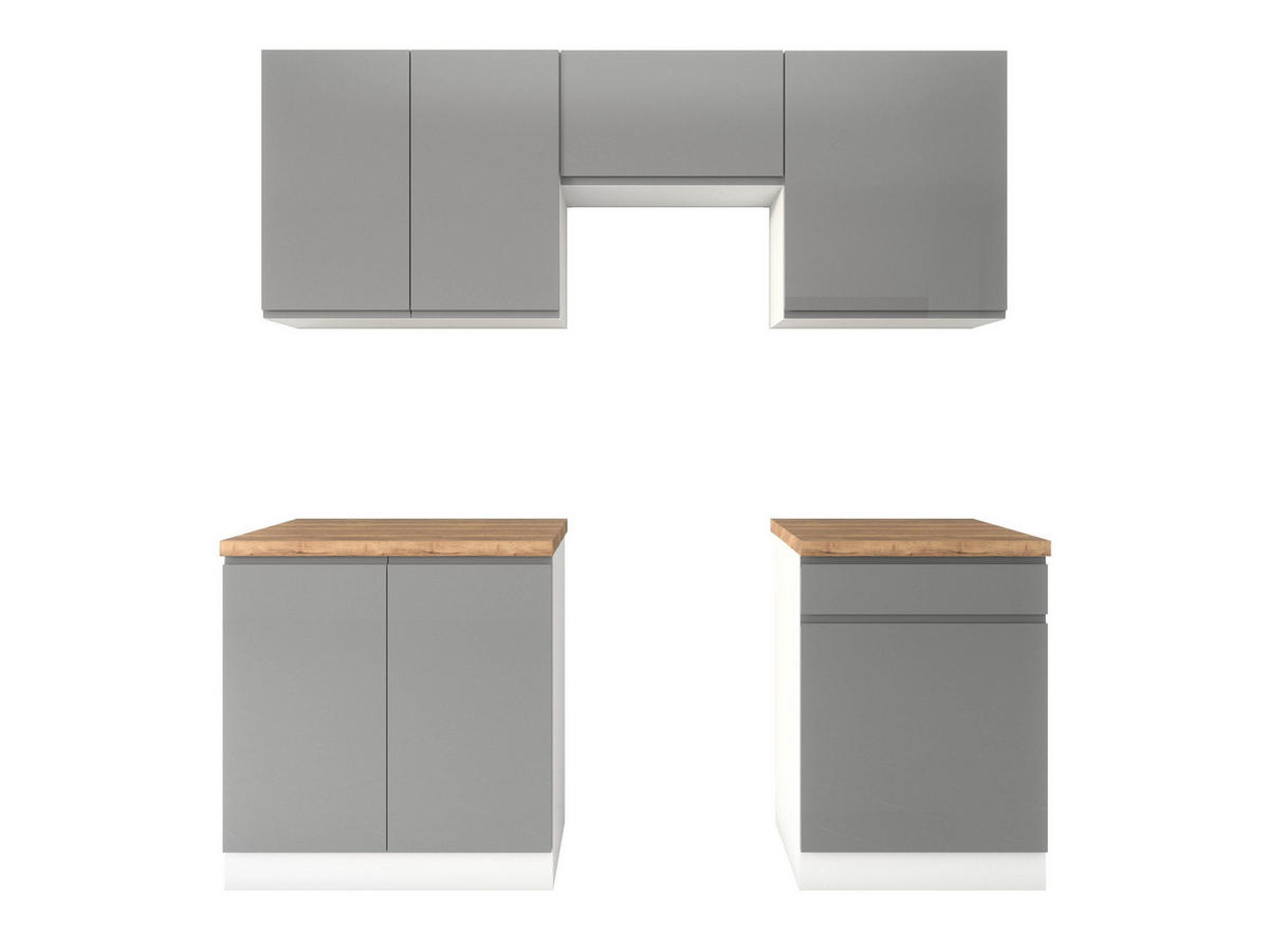 KÜCHENZEILE 200 cm - Velmora K36-G200 - in Grau / Hochglanz - Grau, Holz (200/212/58cm) - ROYAL24_MARKT