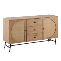 SIDEBOARD – Eiche-Dekor/Rattan, 140x80x40 cm, 2 Türen, 3 Schubladen, hoch - Schwarz/Braun, Holzwerkstoff/Metall (140/80/40cm) - KADIMA DESIGN