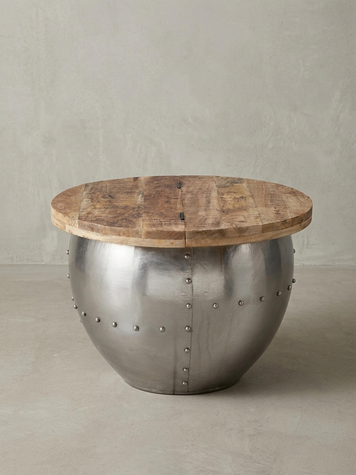 COUCHTISCH Rund in Braun, Massivholz und Metall, Industrial-Stil mit Stauraum - Silberfarben, Holz/Metall (60/60/43cm) - KADIMA DESIGN