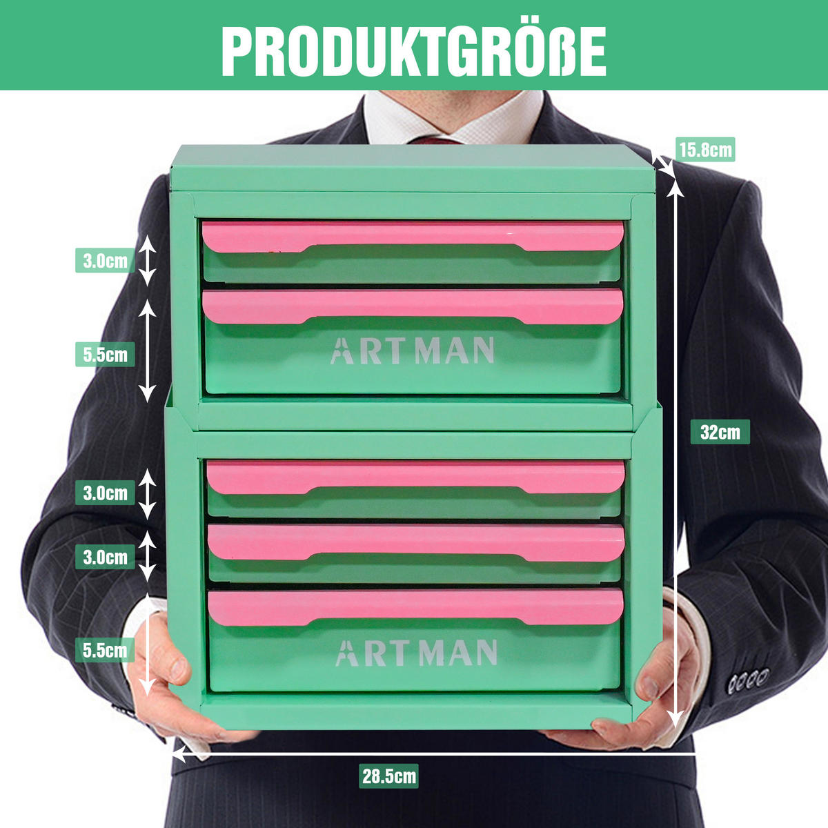 KOMBINATIONSETUI – Mintgrün und Pink, 2-stöckig und 3-stöckig - Multicolor, Metall (15.8/32/28.5cm) - DCA