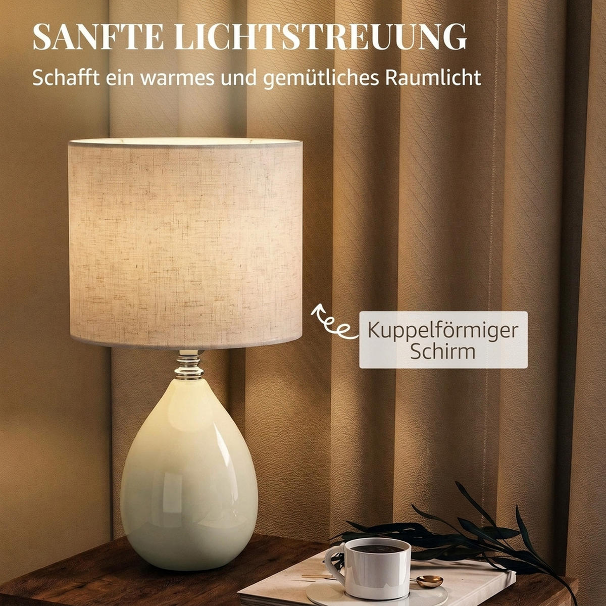 TISCHLAMPE Keramik Leinen Cremeweiß - Creme, Keramik (22/22/35cm) - HOMCOM