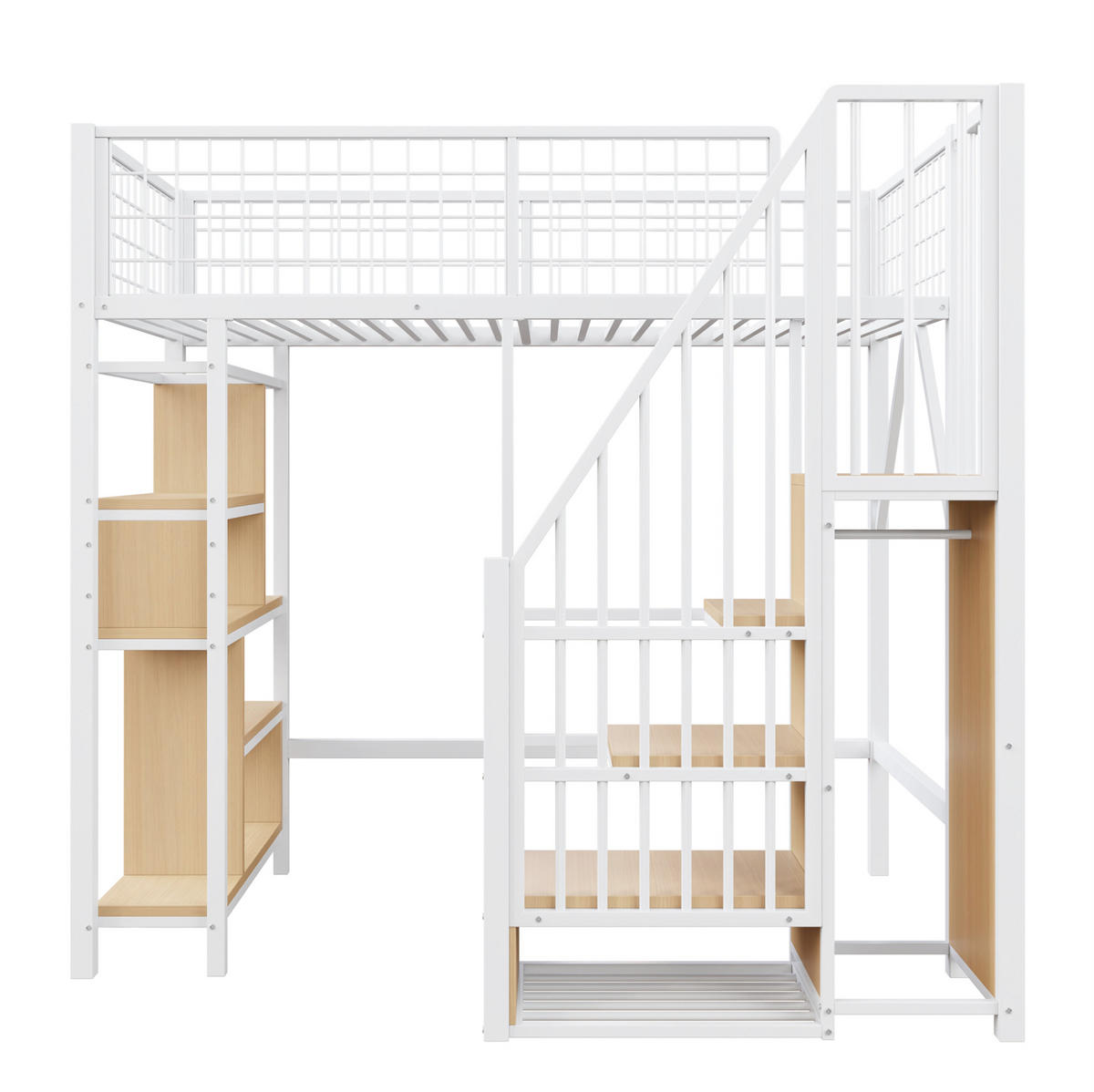 HOCHBETT 90/200 cm mit Stauraumtreppe und offenen Fächern, platzsparend, Weiß - Weiß, Metall (90/200cm) - Redom