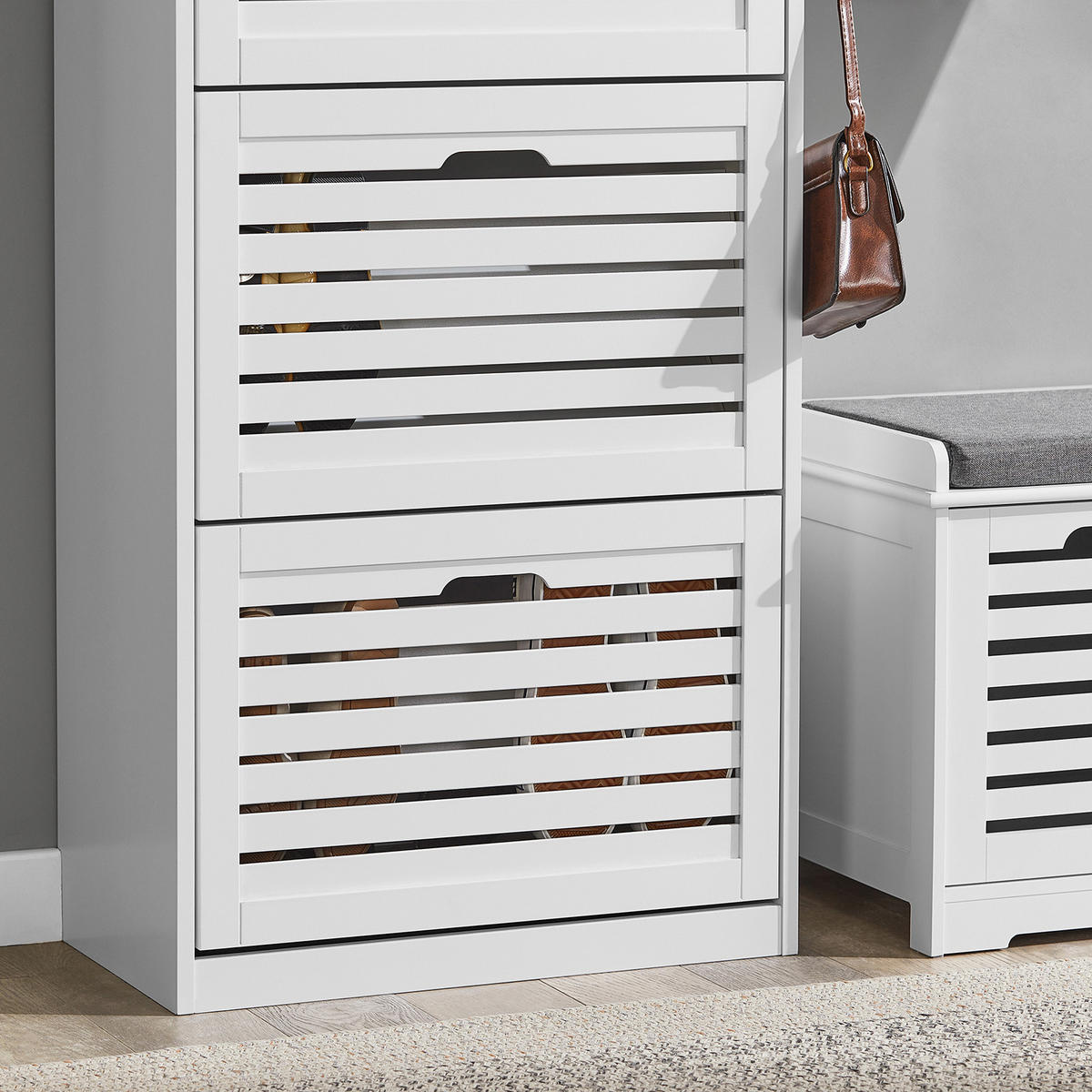 SCHUHSCHRANK Weiß - Weiß, Holzwerkstoff (55/112/30cm) - SoBuy