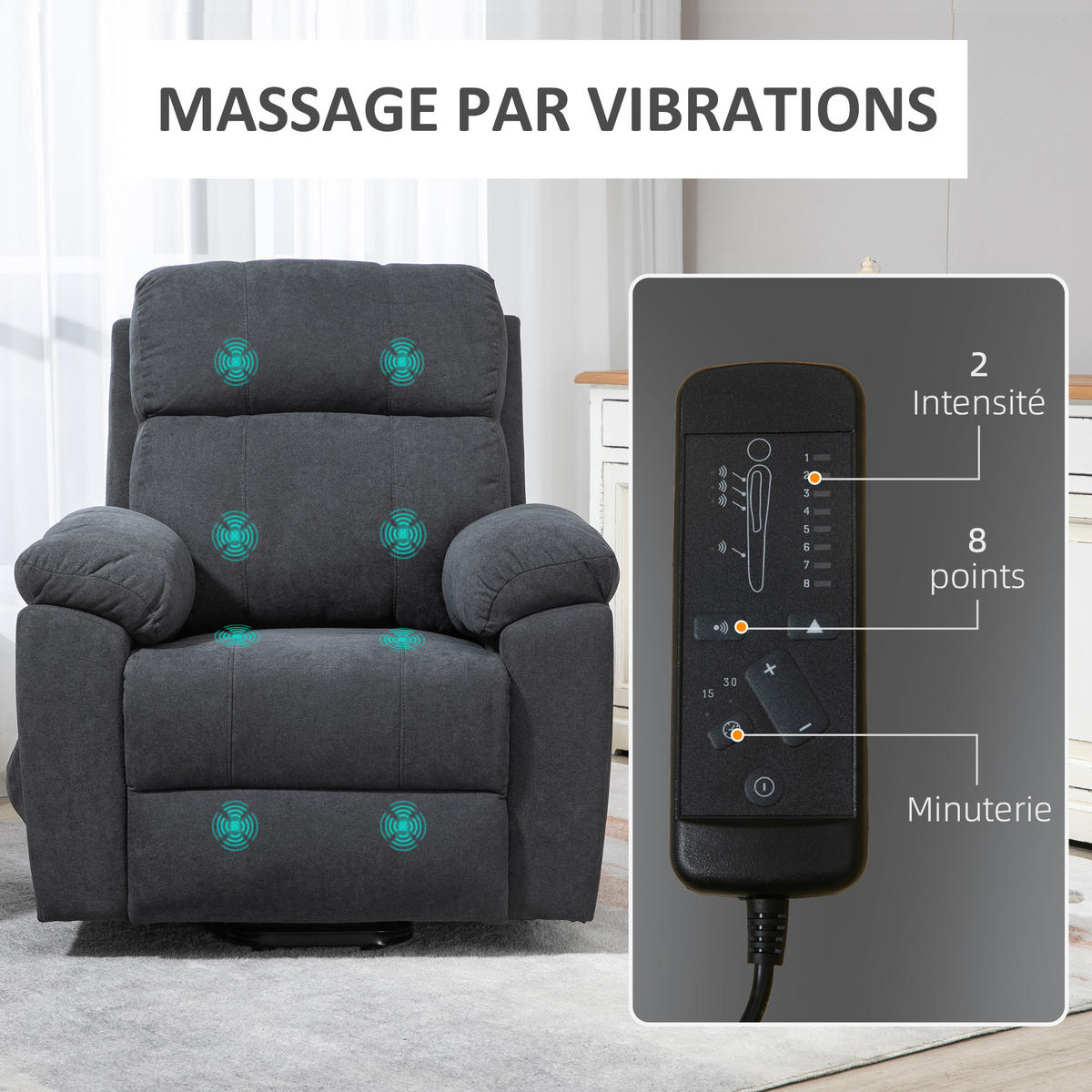 MASSAGESESSEL DE-15446 elektrisch mit Massage und Aufstehhilfe Grau - Grau, Metall (99/103/89cm) - ComfortXL