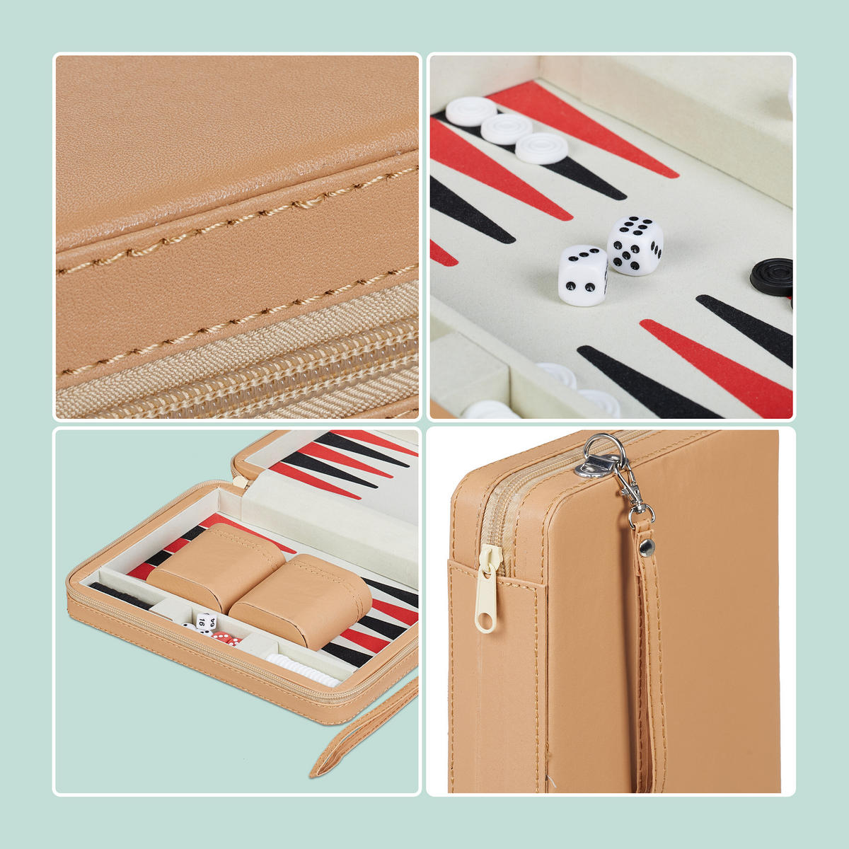 BACKGAMMON - Hellbraun, Holzwerkstoff/Kunststoff (24/18cm) - Relaxdays