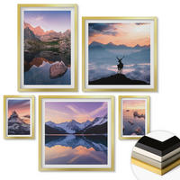 WANDBILDER 5er Set - 50x50 cm & 20x30 cm & 40x60 cm Goldrahmen - Landschaften Berge Seen jelen - Goldfarben, Kunststoff (40/60cm) - ArtPrintCave