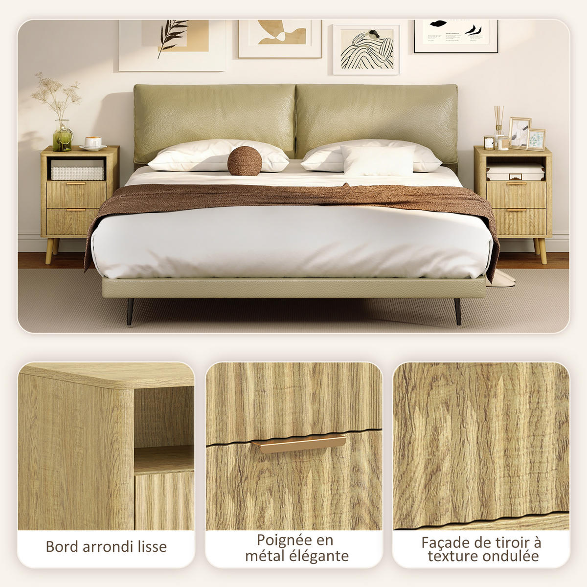 NACHTKOMMODE Eiche MDF und Holz mit 2 Schubladen und offenem Fach 2er-Set - Eichefarben, Holzwerkstoff (40/61/40cm) - PANGIVO