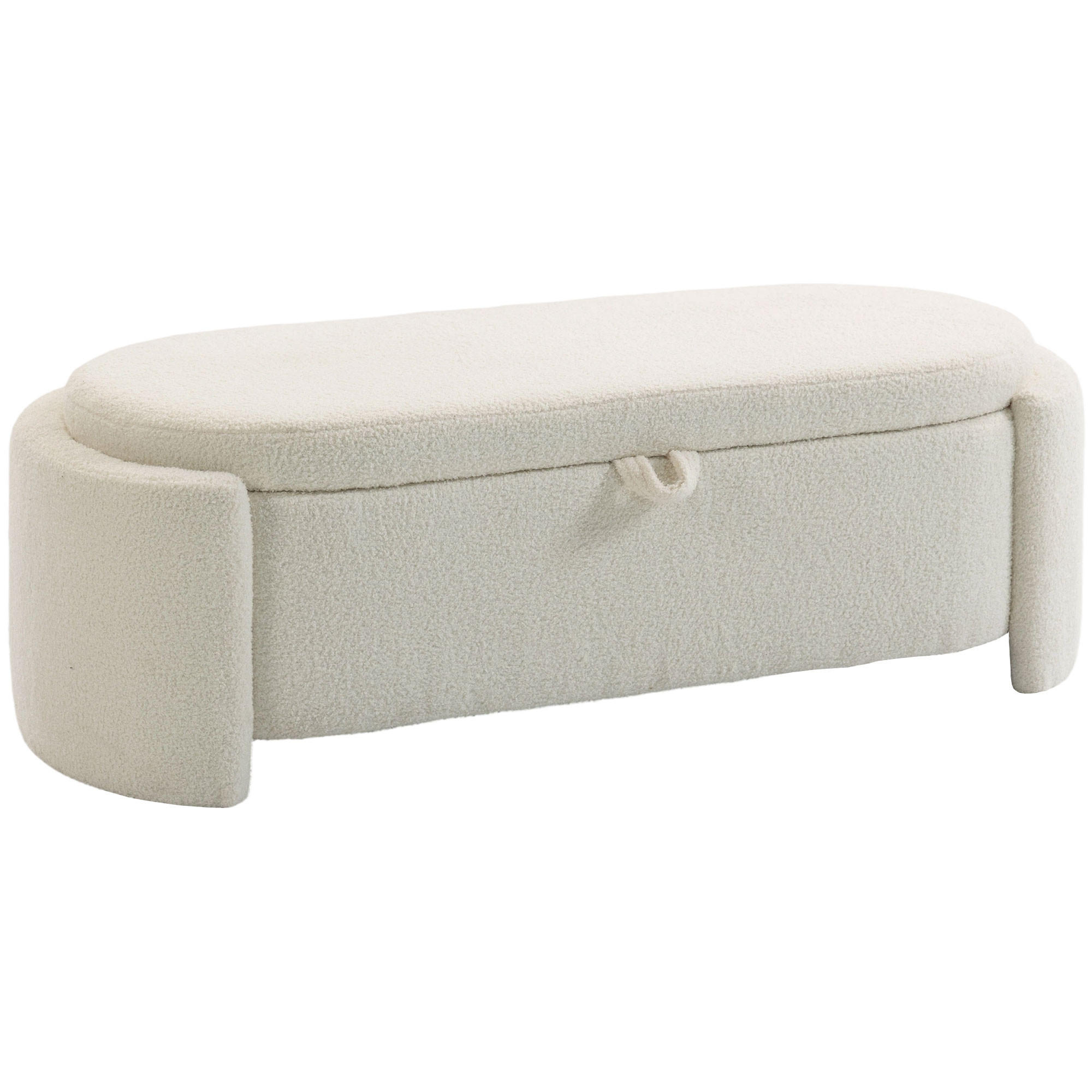 TRUHENBANK DE-16459 oval mit Teddyfell-Bezug und Stauraum Creme - Creme, Textil (129/44/48.5cm) - ComfortXL