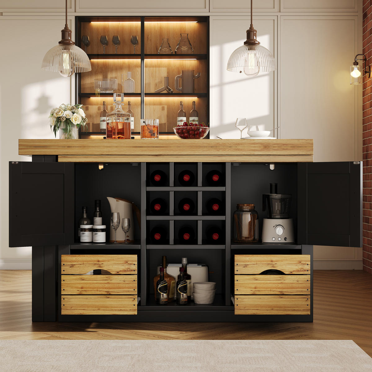 KÜCHENINSEL 360° Drehbar Stauraum Schwarz - Schwarz, Holzwerkstoff (120/72/40cm) - FLIEKS