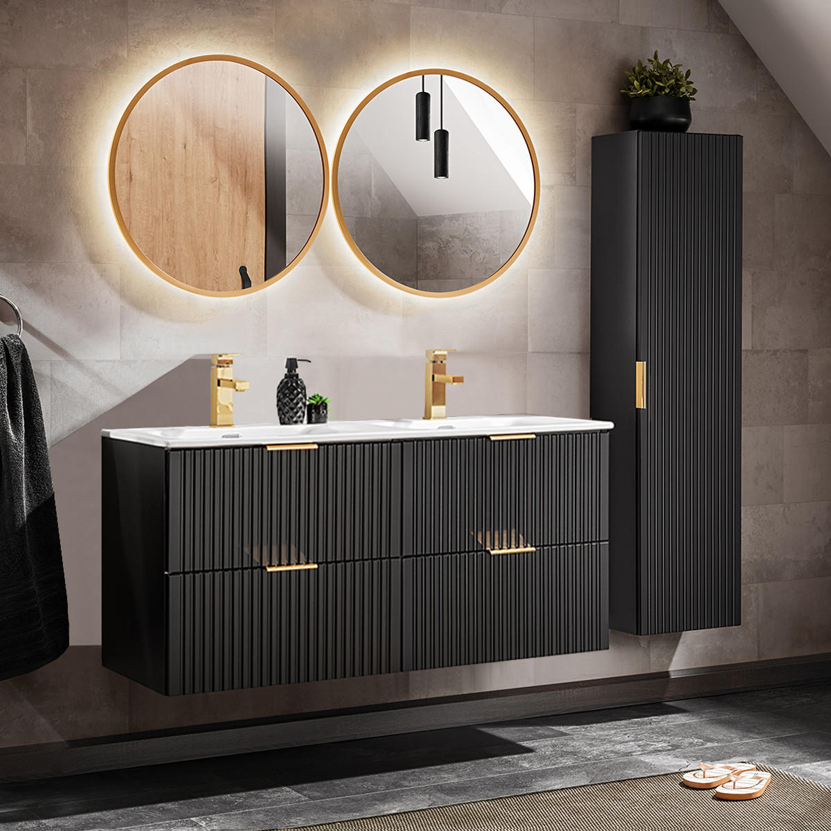 BADMÖBEL 120.4cm Adriel 2er-Set Mattschwarz - Schwarz, Holzwerkstoff (120.4/57/46cm) - Petits-meubles