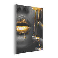 AKUSTIKPANEEL Frau - Schwarz - Gold - Gesicht - Lippen 70x100 cm - Goldfarben, Textil (70/0.9/100cm) - MuchoWow