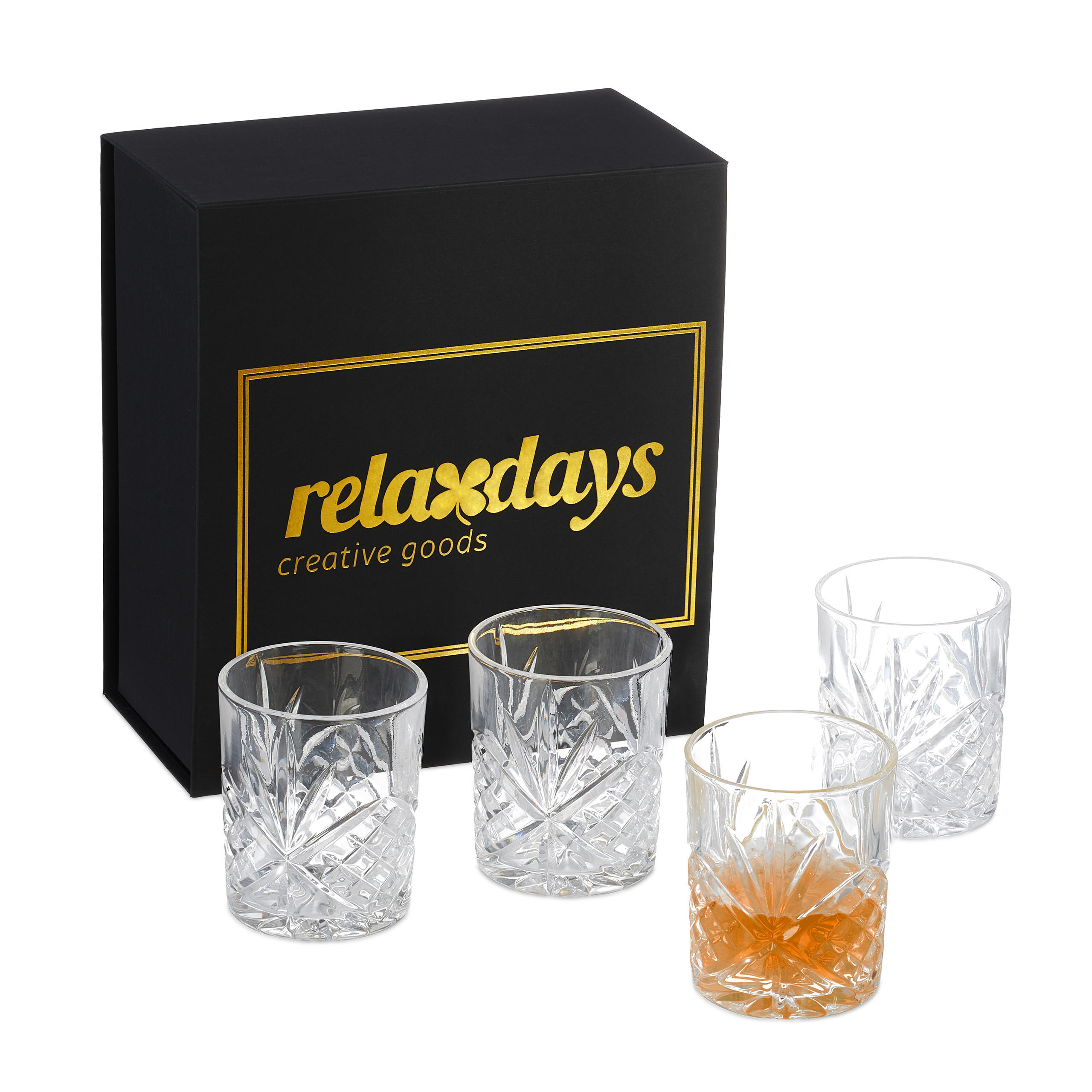 Relaxdays SKLENICE Transparentní 4dílná-sada na whisky sklo reliéfní vzor 300 ml dárková krabička
