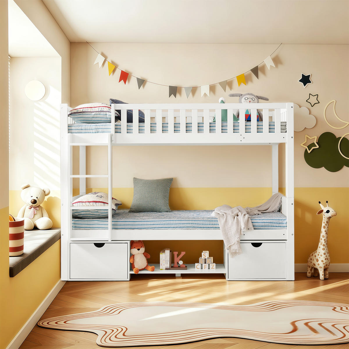 ETAGENBETT 2-in-1 90x200 cm Massivholz White 4-tlg. - Weiß, Holz (90/200cm) - Meubliv