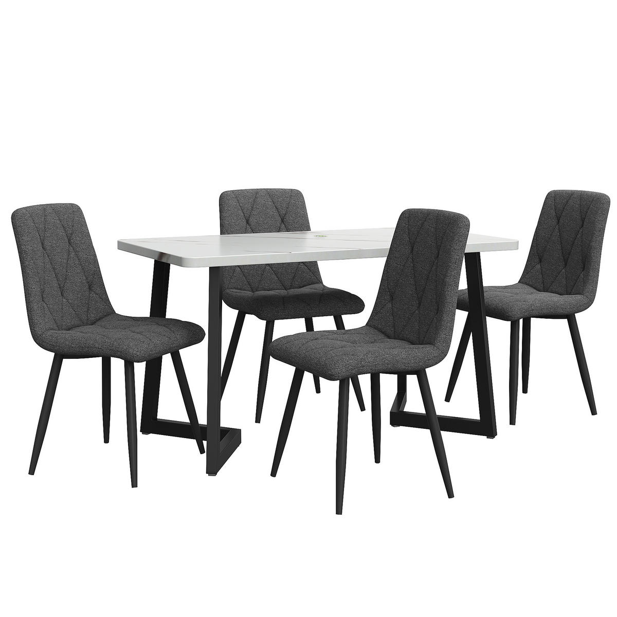 ESSTISCHSET 117x68 Cm Mit 4 Stühlen, Rechteckig, Dunkelgrau Twill Leinen, Schwarz - Schwarz, Holzwerkstoff (117/75/68cm) - FLIEKS