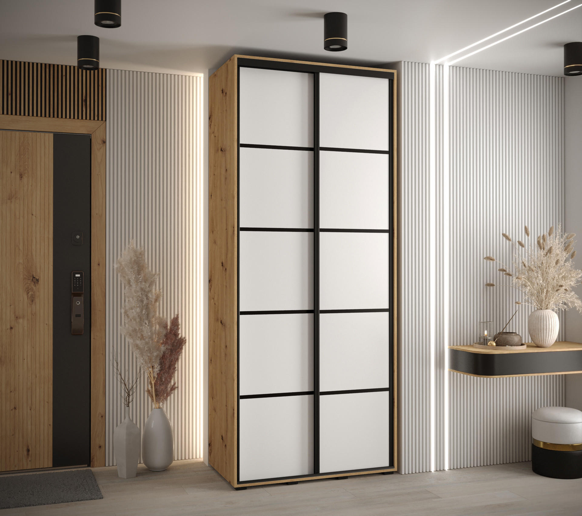 SCHWEBETÜRENSCHRANK 235,2/120/60 2-türig - Schwarz/Weiß, Holz/Metall (120/235/60cm) - Abiks Möbel