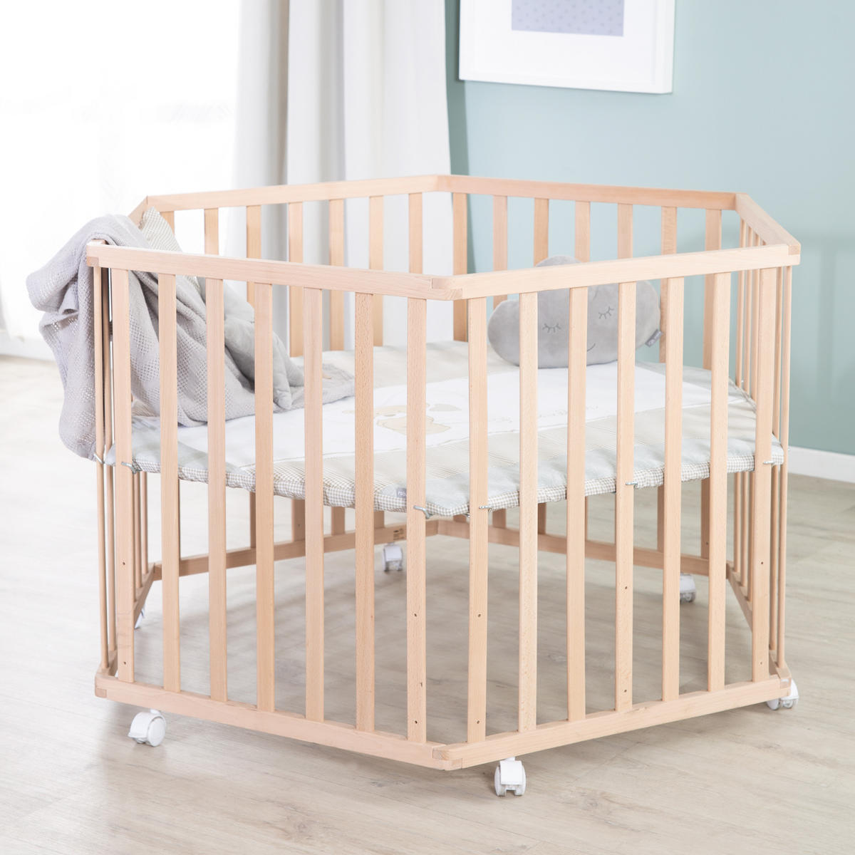 LAUFGITTER 6-eckig, Liebhabär - Naturfarben, Holzwerkstoff (118.5/72.5/103.5cm) - Roba