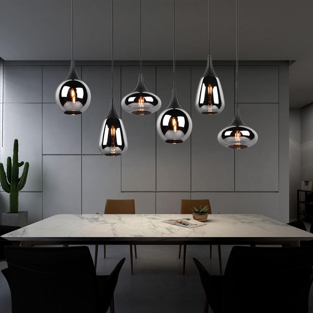 HÄNGELEUCHTE Metall Schwarz Glas Chrom 6-flammig - Schwarz, Glas (93/34/150cm)