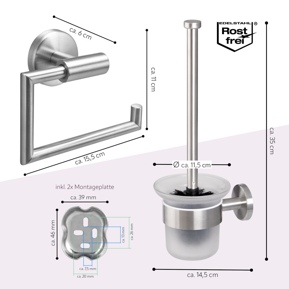 BADEZIMMER-ZUBEHÖR-SET PIAZZA 2tlg., Edelstahl, matt - Silberfarben, Metall (14.5/35/11.5cm) - bremermann