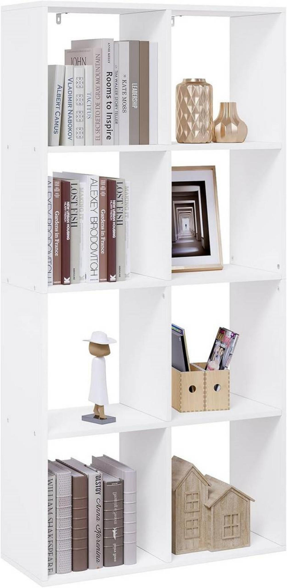 REGALE Bücherregal mit 4 Ebenen, 8 Fächern, Weiß - Weiß, Holzwerkstoff (71/141/29cm) - Woltu