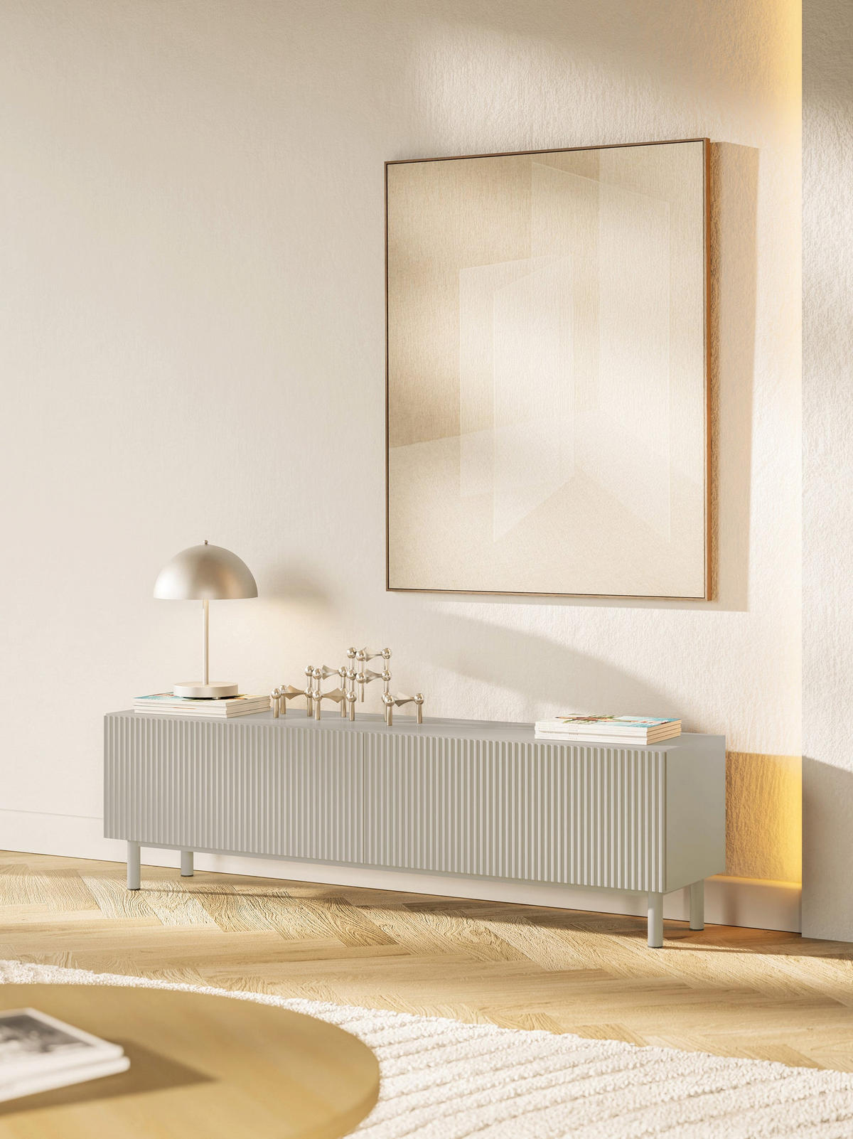 TV-LOWBOARD Veldio New Greige 140 cm - Taupe, Holzwerkstoff/Metall (140/46.5/31.6cm) - Selsey