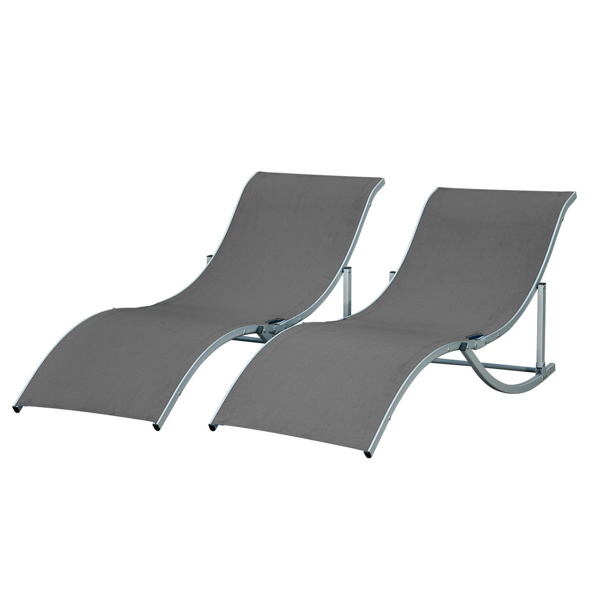 SONNENLIEGE DE-07654 2er-Set, S-Form, klappbar, Aluminium Dunkelgrau - Dunkelgrau, Metall (61/63/165cm) - ComfortXL