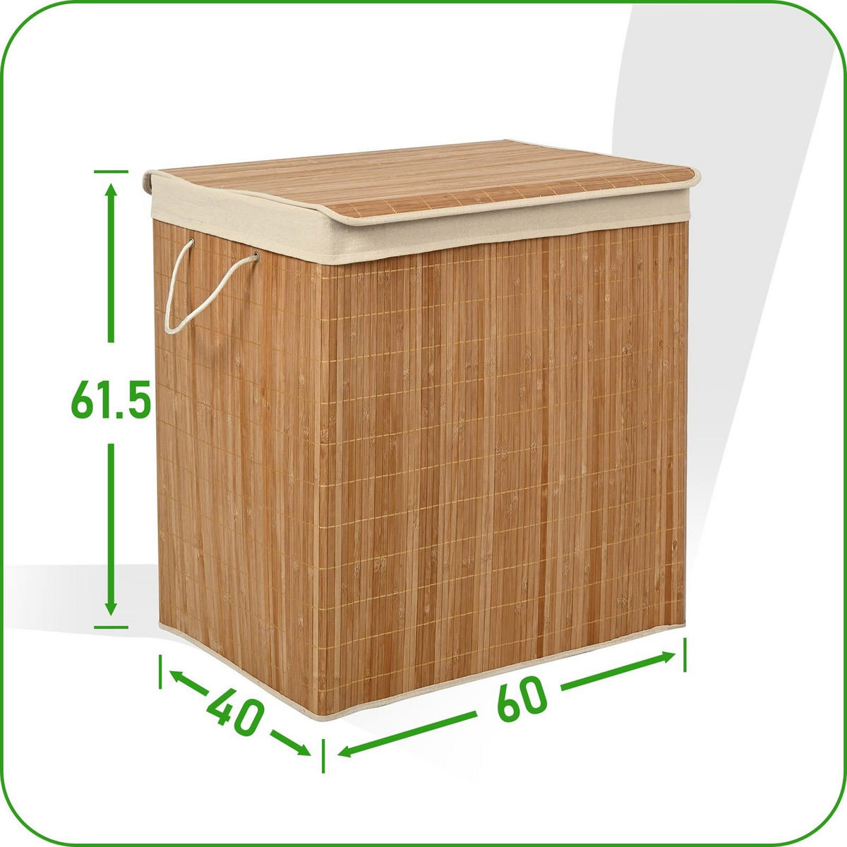 WÄSCHEKORB Bambus Textil Naturfarben Beige 3-Fächer 60x40x61,5 cm - Beige/Naturfarben, Holz/Textil (60/61.5/40cm) - Begryf