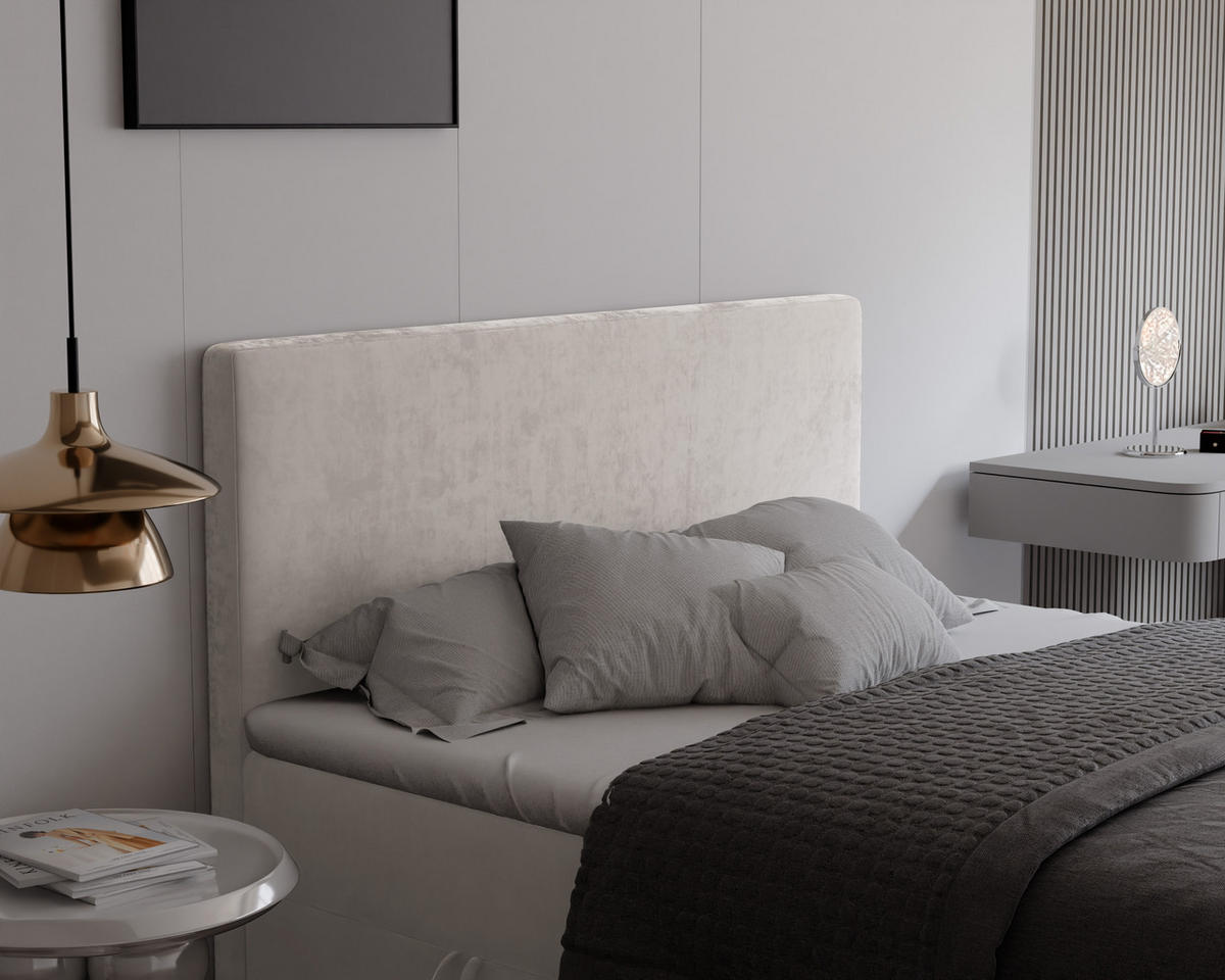BOXBETT GIULIA 160/200 cm mit Matratze und Topper, Creme - Creme, Textil (160/200cm) - Idohome