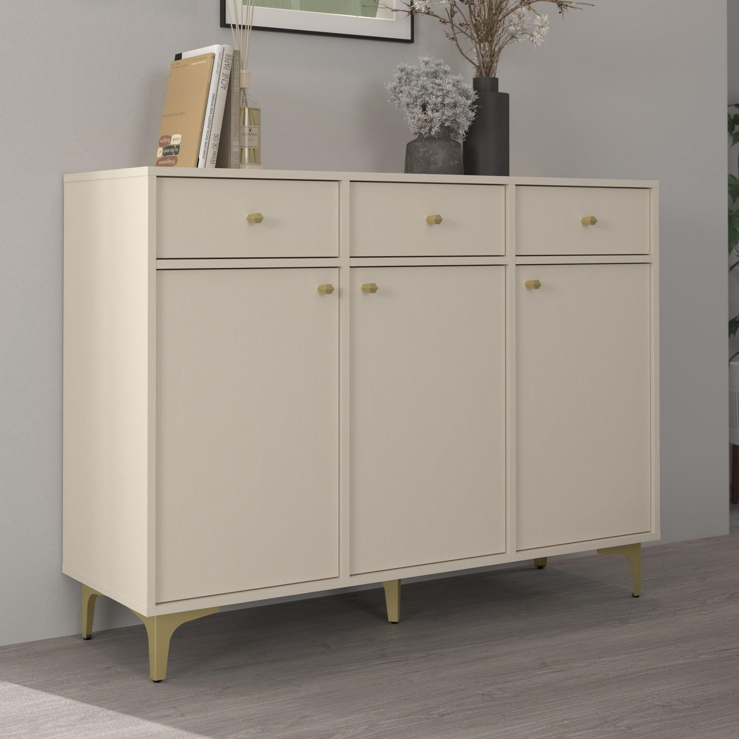KOMMODE TORINO 125/94/41 cm mit 3 Schubladen 3 Türen Beige - Beige, Holzwerkstoff (125/94/41cm) - MASSENO
