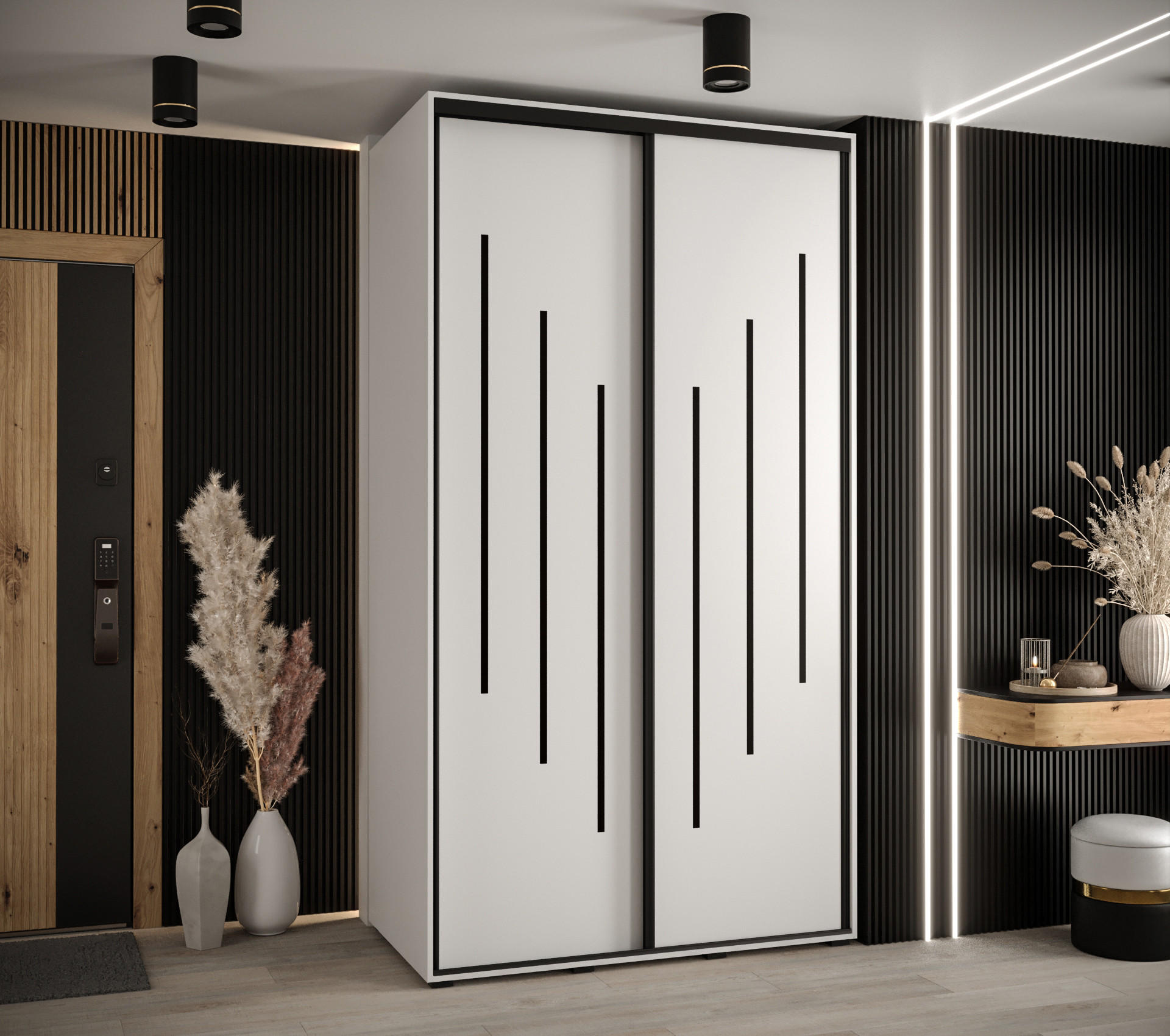 SCHWEBETÜRENSCHRANK 235,2/130/60 2-türig - Schwarz/Weiß, Holz/Metall (130/235/60cm) - Abiks Möbel