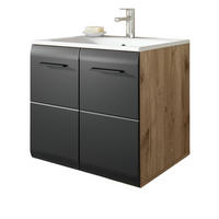 WASCHTISCH schwarz matt, Eiche Nox, Waschtischunterschrank hängend 60 cm mit Waschbecken - Eichefarben/Schwarz, Keramik/Holzwerkstoff (60/55/46cm) - Inn.Furn