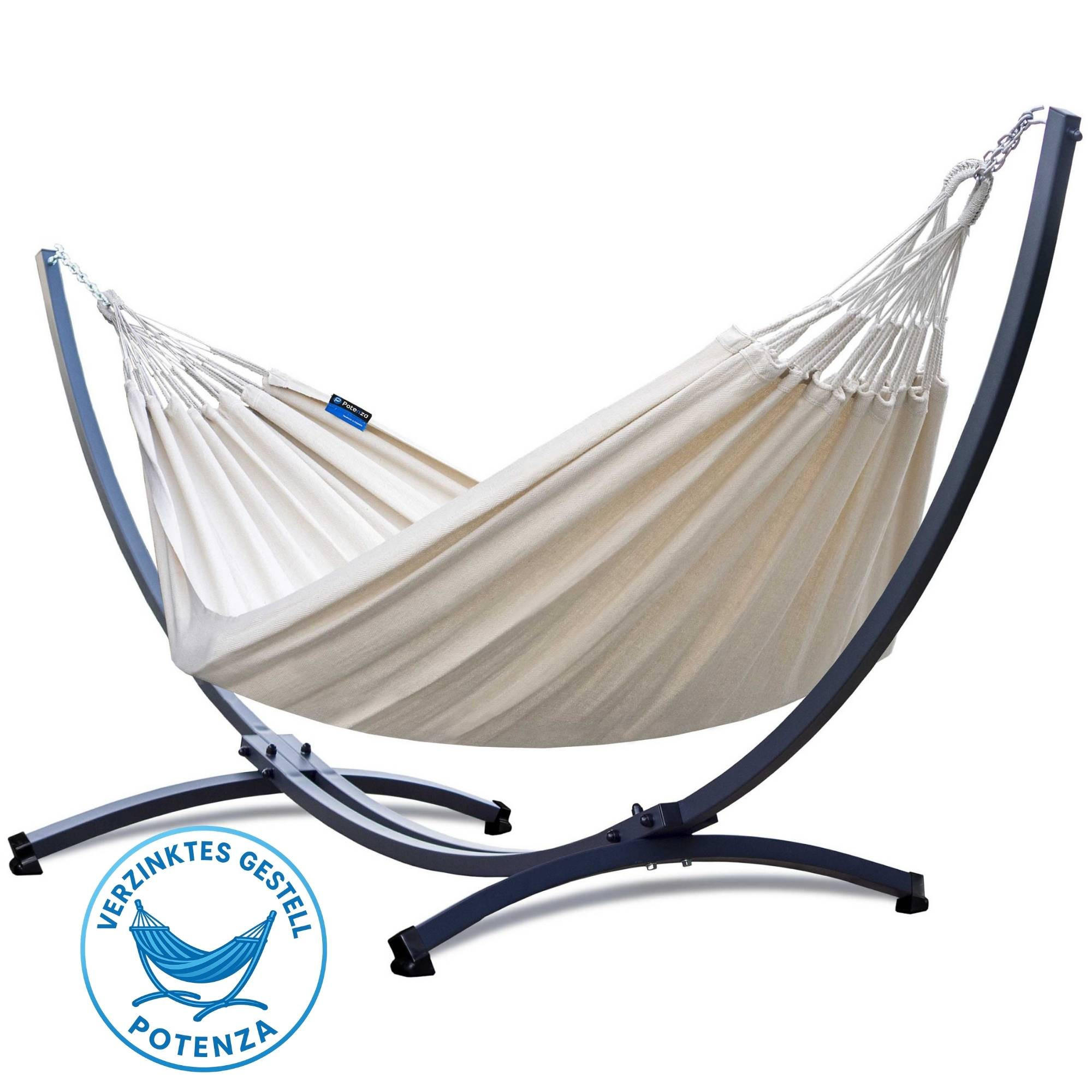 HÄNGEMATTE mit Verzinktem Gestell, 2 Personen, XL, 140 kg, Metall, Medelin Beige, einfache Montage - Ecru, Metall (370/130/120cm) - Potenza