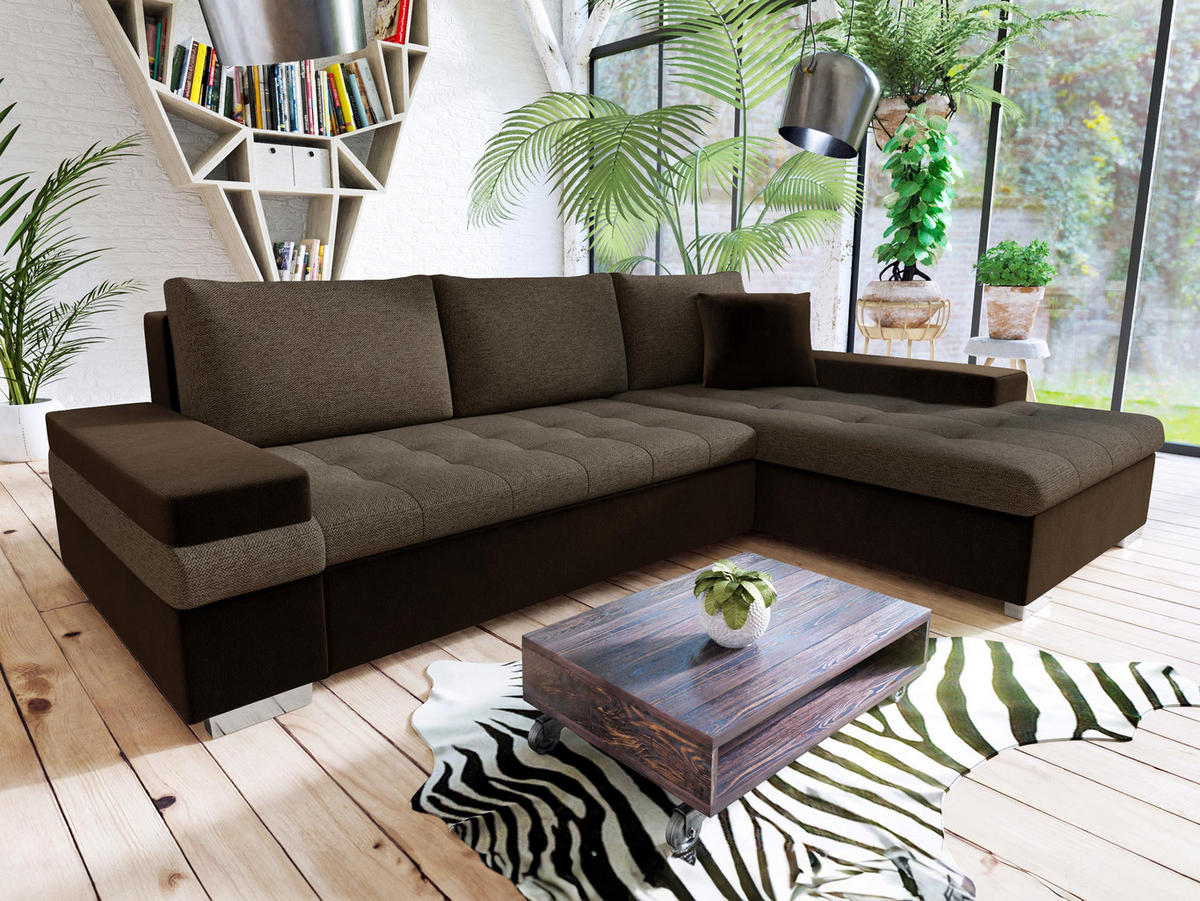 ECKSOFA Bangkok Mini - Silberfarben/Braun, Holz/Textil (274/182cm) - MIRJAN24