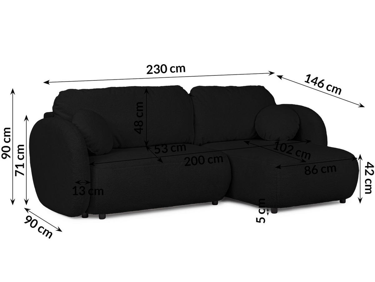 ECKSOFA Candy mit Schlaffunktion Schwarz Bouclé-Stoff - Ottomane rechts - Schwarz, Holz/Kunststoff (146/230cm) - S-Style Möbel