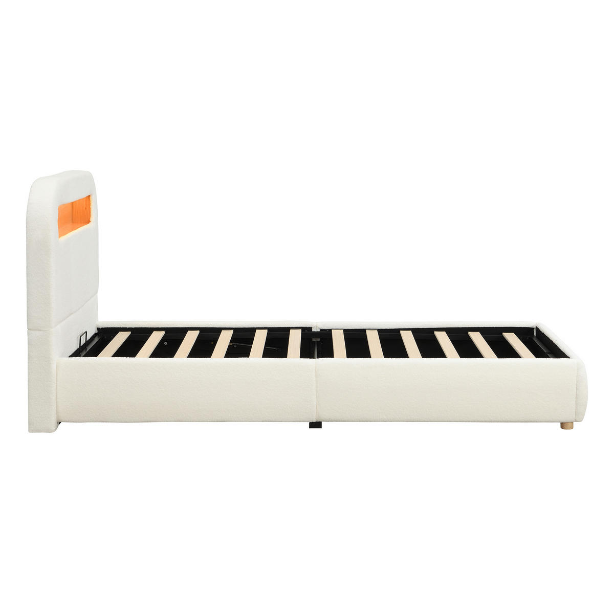 KINDERBETT mit Stauraum und LED Bouclé White - Weiß, Metall (90/200cm) - Meubliv
