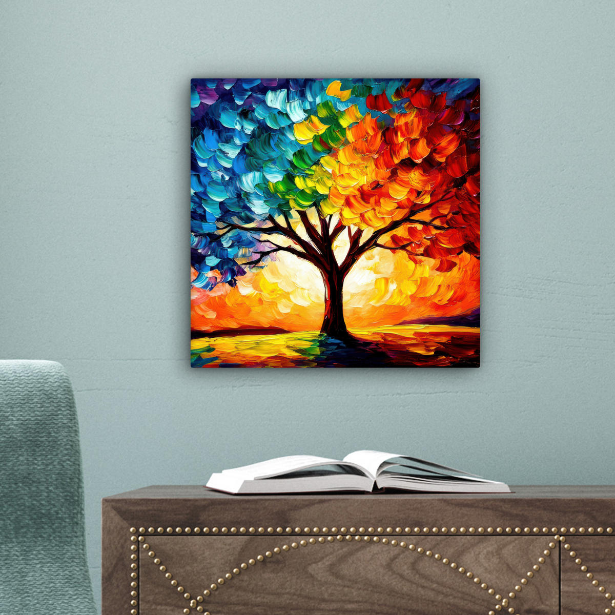 LEINWANDBILD - Baum - Kunst - Natur - Sonnenuntergang - 20x20 - Wandbilder - Multicolor, Textil (20/20cm) - MuchoWow
