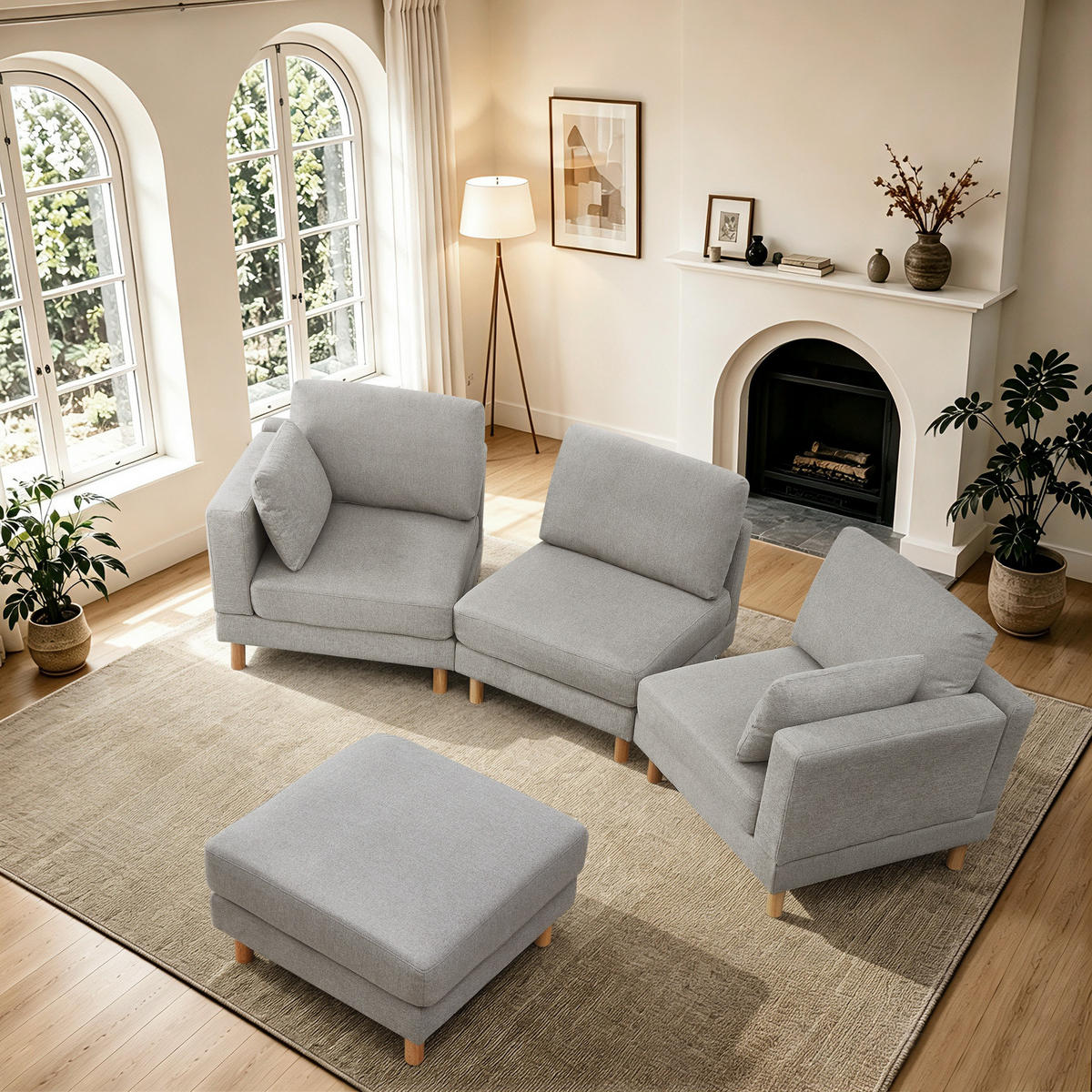 ECKSOFA 235/152/78 cm Grau mit Fußbank, 3-Sitzer - Hellgrau/Grau, Holz/Textil (235/152cm) - Oxeza