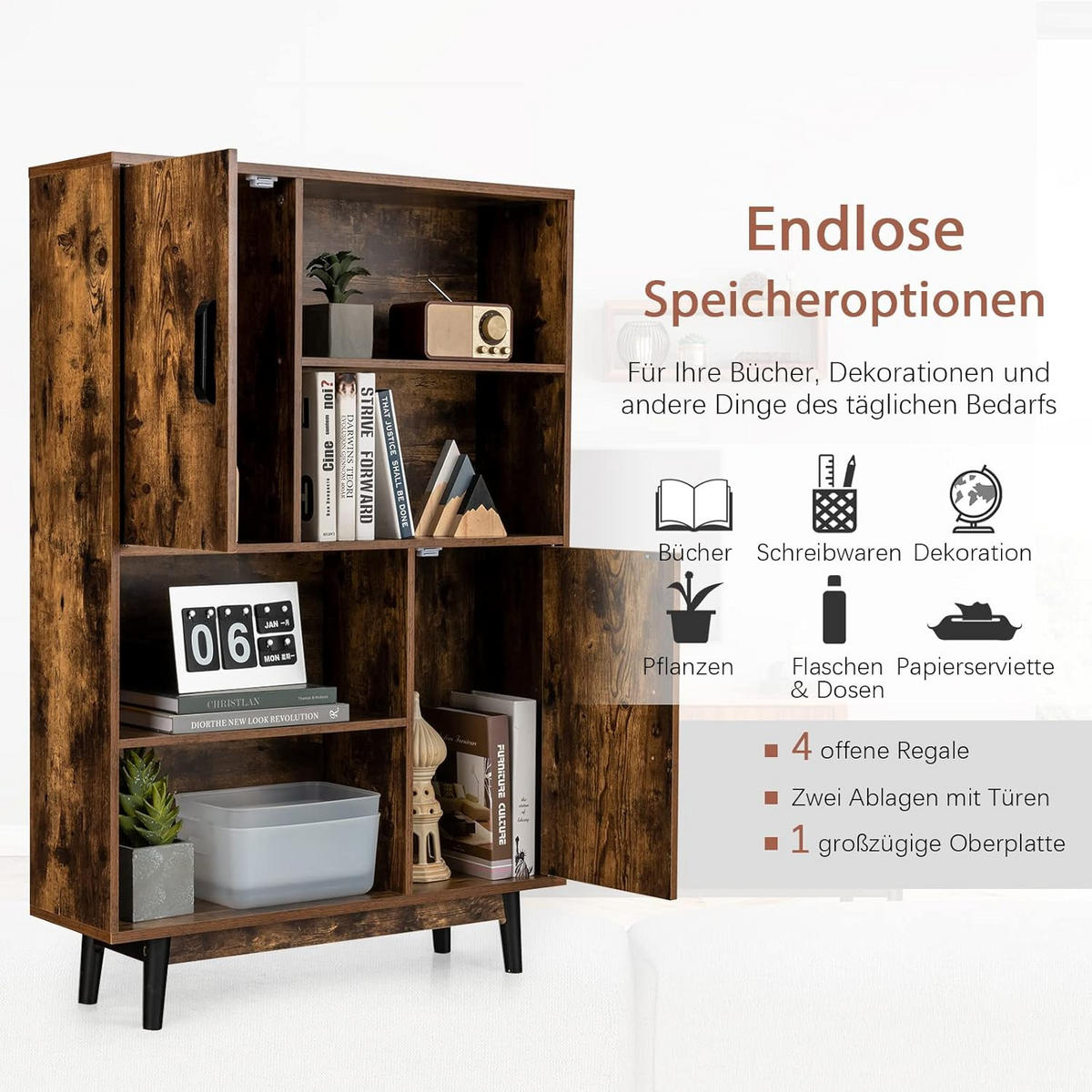 BÜCHERREGAL Braun - Braun, Holz (24/120/80cm) - COSTWAY