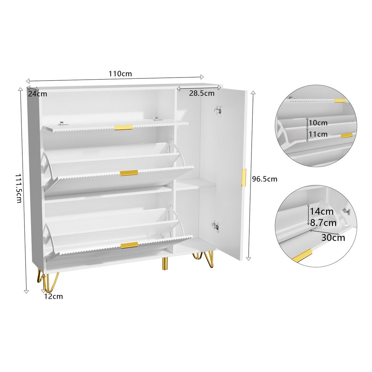 SCHUHSCHRANK schmal 3 Klappen Kippschutz weiß - Weiß, Holz (110/114.5/24cm) - Fortuna Lai