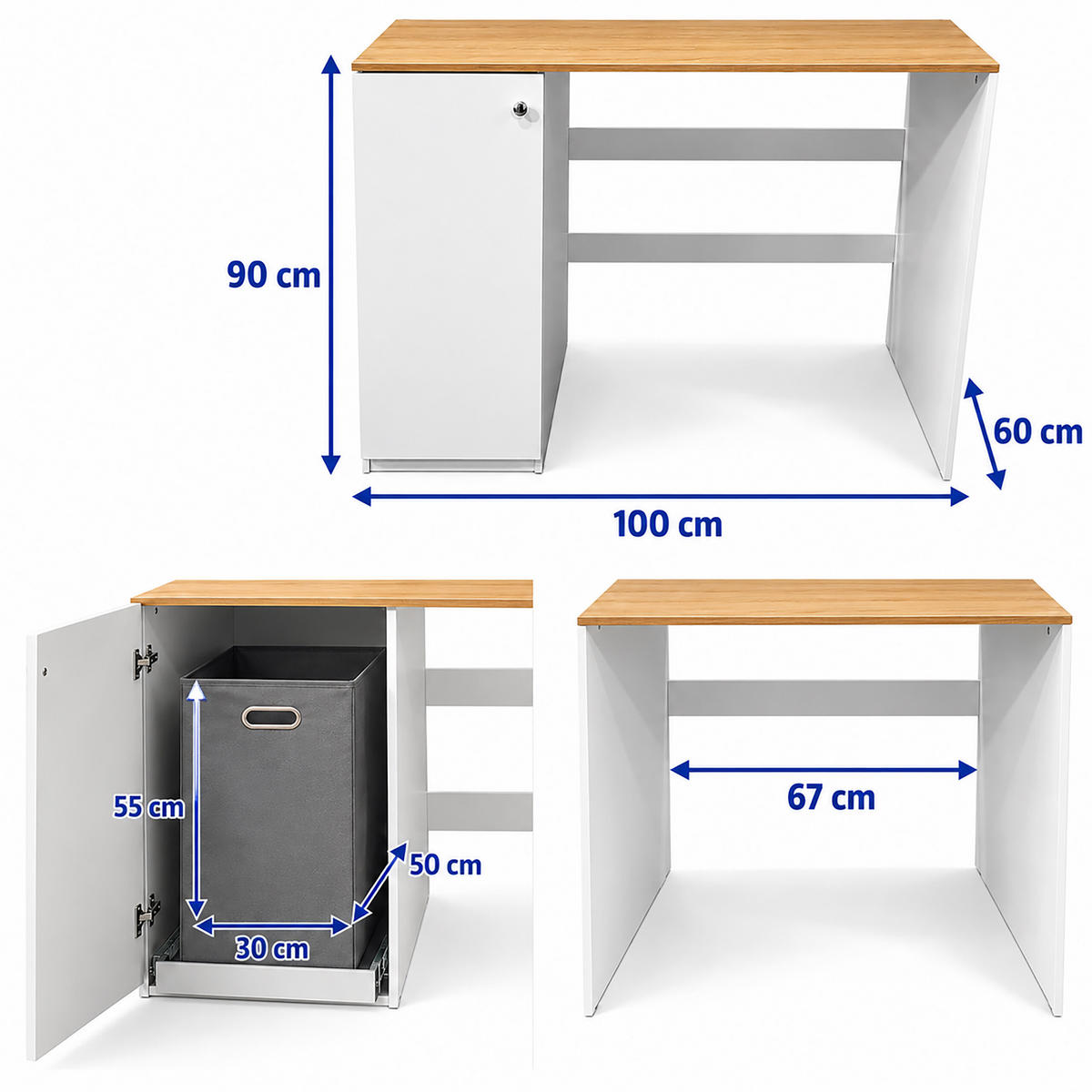 WASCHMASCHINENSCHRANK Weiß mit ausziehbarem Wäschekorb 90x100x60 cm - Weiß, Holzwerkstoff/Textil (100/90/60cm) - Relaxdays